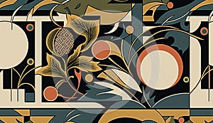 AI Generated. Generative AI. Abstract poster pattern. Inspired by Bauhus style and William Morris illustrations. Graphc Art. Can