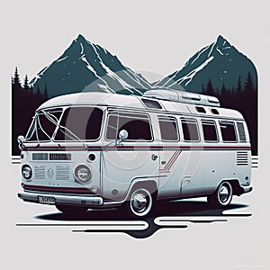 AI Generated. Generative AI. Vintage Retro camper rv home truck. Adventure trip journy motivational poster. Can be used for