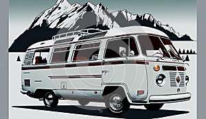 AI Generated. Generative AI. Vintage Retro camper rv home truck. Adventure trip journy motivational poster. Can be used for photo