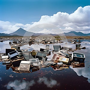 AI-Generated Gigantic Mountain of E-Waste