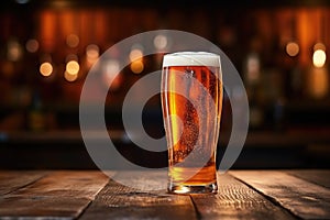 Ai generated glass of beer, template, mockup of an alcoholic beverage standing on a wooden table.
