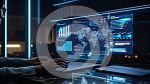 AI generated global business analytics dashboard with real time data visualization technology