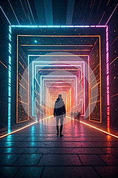 AI Generated. Glowing square data tunnel abstract background