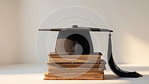 Graduation Cap on Stack of Book Celebrating Academic Success