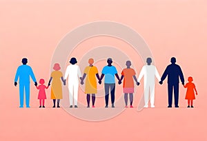 a group of people holding hands in a circle on peach background
