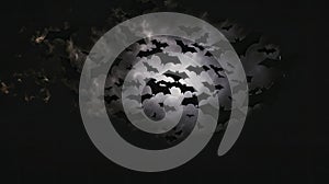 AI Generated, A group of silhouetted bats flying across the night sky.