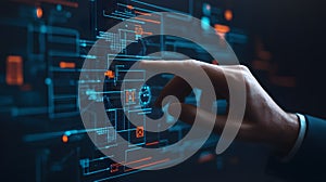 AI-generated Hand Interacting With Futuristic Data Screen