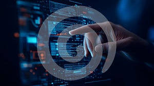 AI-generated Hand Touching Digital Data Screen