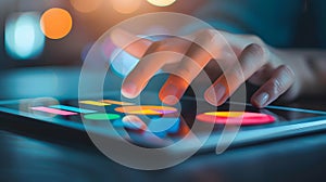 AI-generated Hand Touching Pie Chart on Tablet