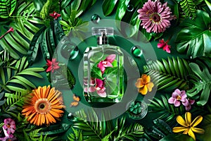 Delight in the fresh, floral elegance of bespoke designer perfume with chic scent displayed on a shelf photo
