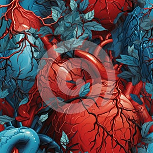 heart photorealistic the style of comic book art and vexel art, highly detailed seamless pattern by AI generated photo