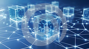 Futuristic Glowing Cube Connected to a Centralized Digital Data Network