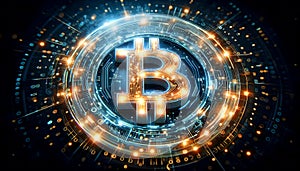 Futuristic Bitcoin Symbol Illuminated With Glowing Blockchain Energy