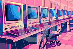 AI generated illustration of 90s Computer Lab