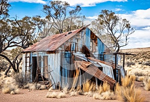 AI generated illustration of an abandoned wooden shack in a desert