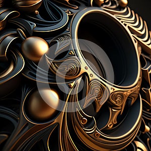 AI generated illustration of an abstract captivating combination of gold and black colors