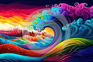 AI generated illustration of abstract colorful waves from inks, cool for background