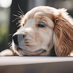 AI generated illustration of an Adorable brown and white puppy sitting on a lush green grassy field