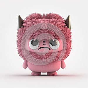 AI generated illustration of an adorable, cartoon character with a sad expression in bright pink hue