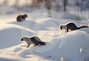 AI generated illustration of adorable furry creatures frolic in a picturesque snowy landscape