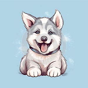 AI generated illustration of an adorable Siberian husky pup on a solid blue backdrop