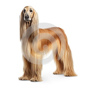 AI generated illustration of an Afghan Hound dog on a white background