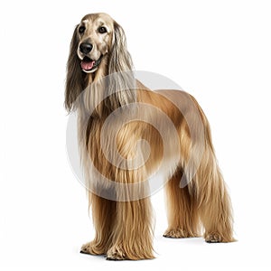 AI generated illustration of an Afghan Hound dog on a white background