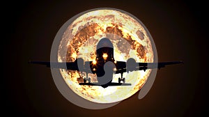 AI generated illustration of an aircraft soaring under a full moon in the night sky