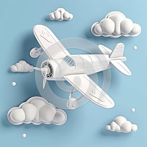 AI generated illustration of an airplane with a propeller flying across a beautiful blue sky