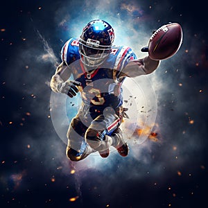AI generated illustration of An American football player in motion.