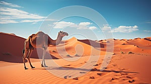 AI generated illustration of an Arabian camel walking through the desert