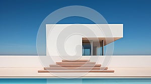 AI generated illustration of an architecturally modern house with a reflecting pool