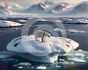 AI generated illustration of an arctic polar bear stands on a large iceberg