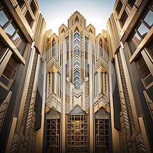 AI generated illustration of an art deco style building with multiple windows and doors