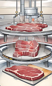 AI generated illustration of artificial steak produced on a laboratory