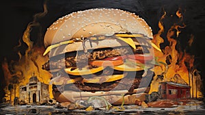 AI generated illustration of an artistic depiction of a colossal burger