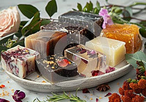 AI generated illustration of assorted artisanal soaps on a plate