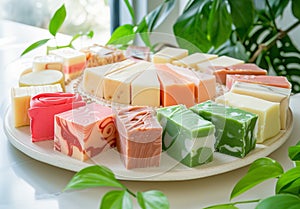 AI generated illustration of assorted artisanal soaps on a plate