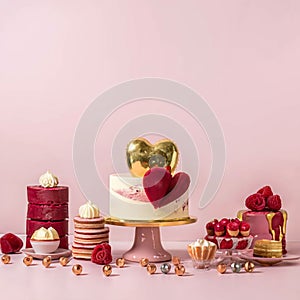 AI generated illustration of assorted confections and pastries elegantly arranged on a festive table