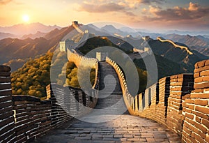 AI generated illustration of An awe-inspiring view of the Great Wall of China at Badalingen