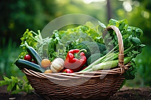 AI-generated illustration of a basket of fresh veggies against a green backdrop