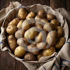 AI generated illustration of a Basket of potatoes on a table