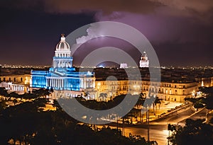 AI-generated illustration of a beautiful city resembling Havana at night