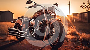 AI generated illustration of a beautiful motorbike basking in the golden light of the sunset