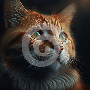 AI generated illustration of a beautiful orange cat with orange green eyes