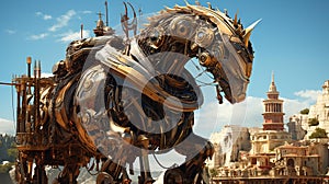 AI generated illustration of a big robotic horse