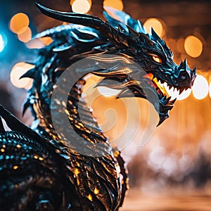 AI generated illustration of A black dragon sculpture