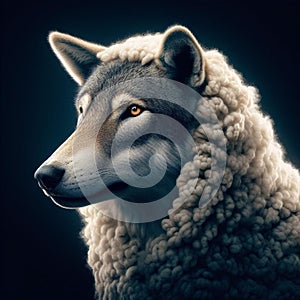 AI generated illustration of a black and grey wolf with a soft, fluffy coat of fur