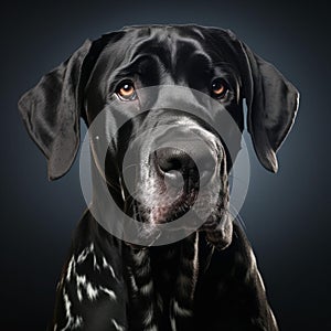 AI generated illustration of A black and white canine with a melancholic expression on its face