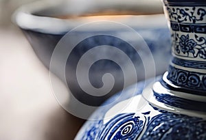 AI generated illustration of blue and white ceramic vases on the table